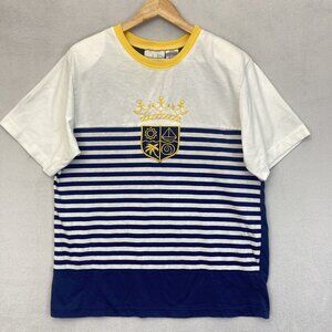 Vintage 90s Nautical Shirt Womens Large Striped Crest‎ Preppy USA Bonnie Blain